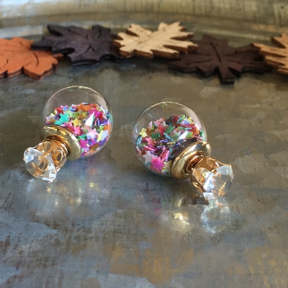 Rainbow Double Stud Earrings - Picture 2 of 6